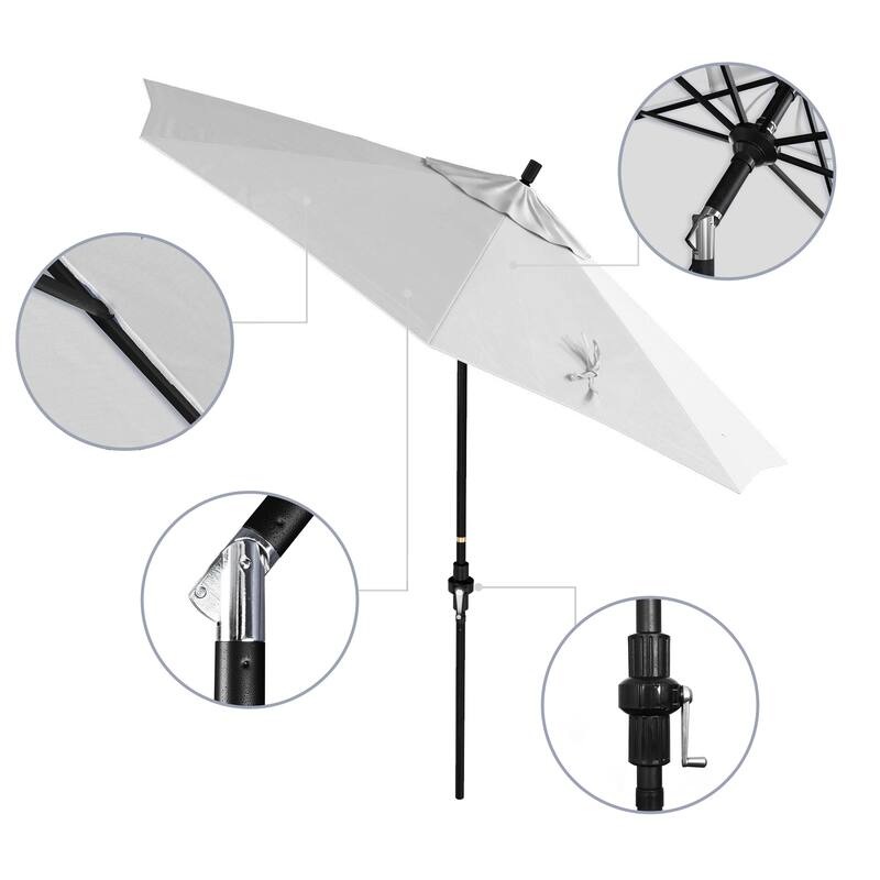 California Umbrella 9' Rd Golden State Series Patio Umbrella Black Aluminum Frame Crank Lift Collar Tilt Sunbrella Cilantro