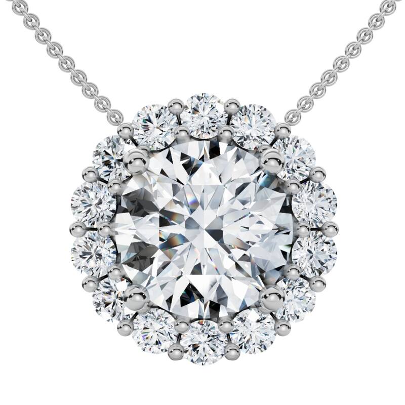 Bliss Diamond Certified 3 1/2Ct Halo Diamond Pendant Lab Grown Gold Women's Necklace - White