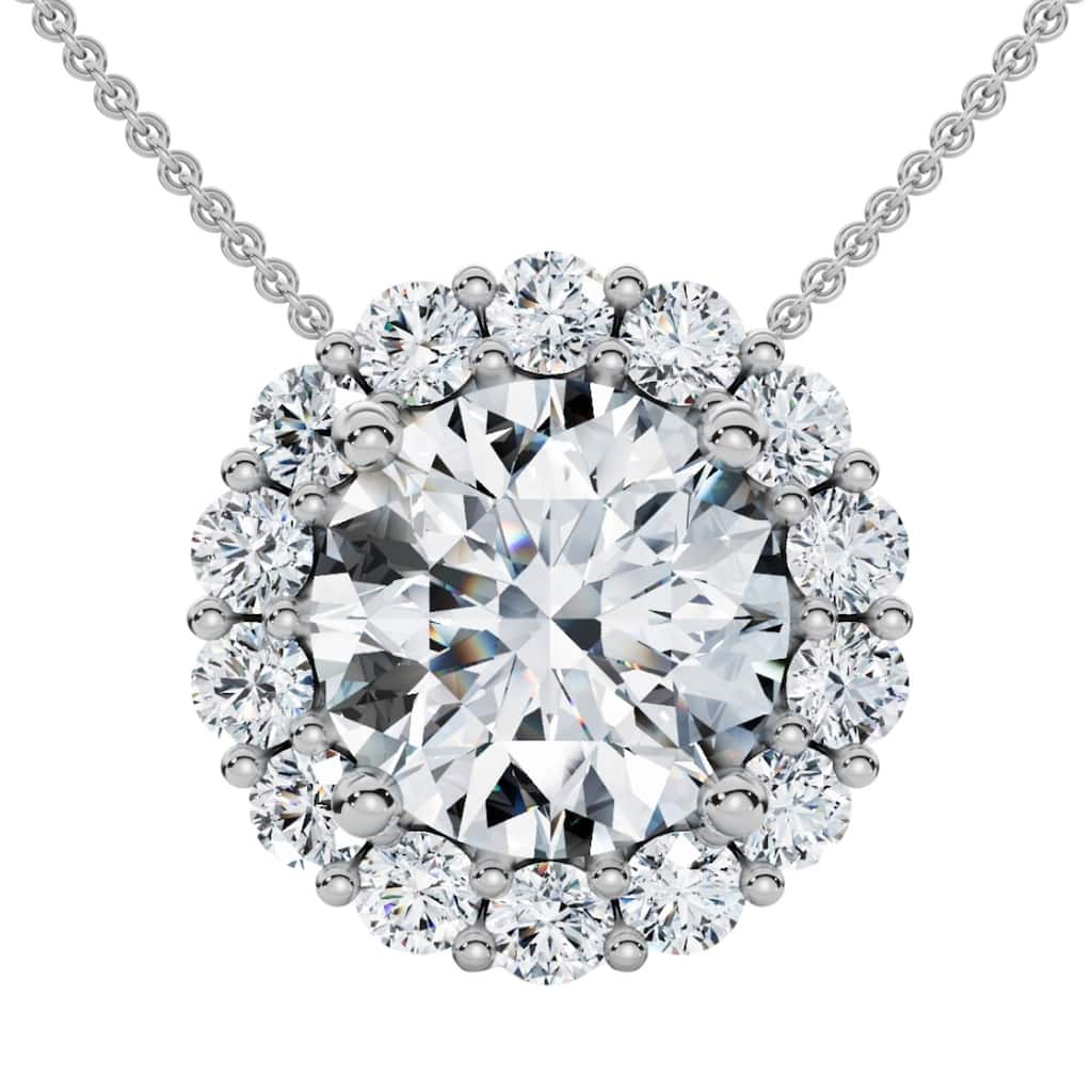 Certified 3 1/2Ct Halo Diamond Pendant Lab Grown Gold Women's Necklace