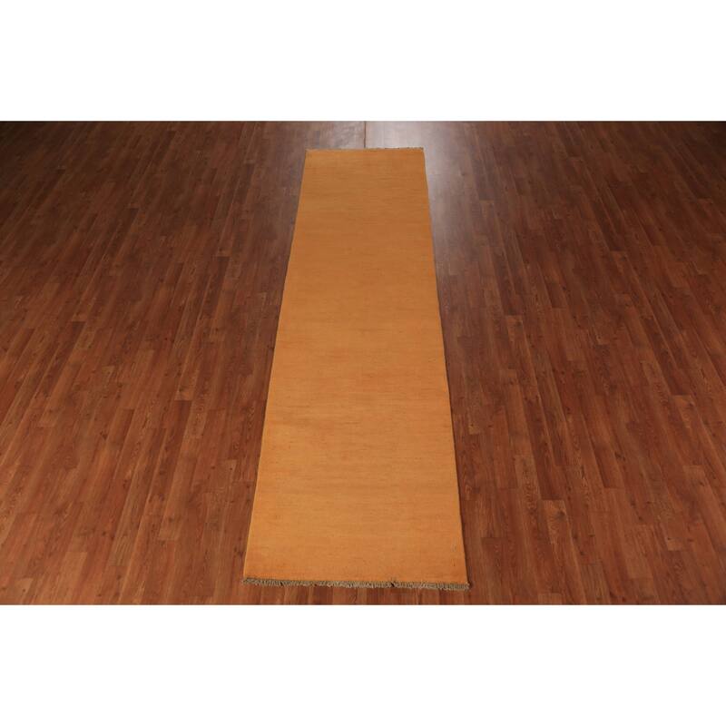 Orange Modern Gabbeh Runner Rug Handmade Solid Wool Carpet - 2'8" x 9'7"