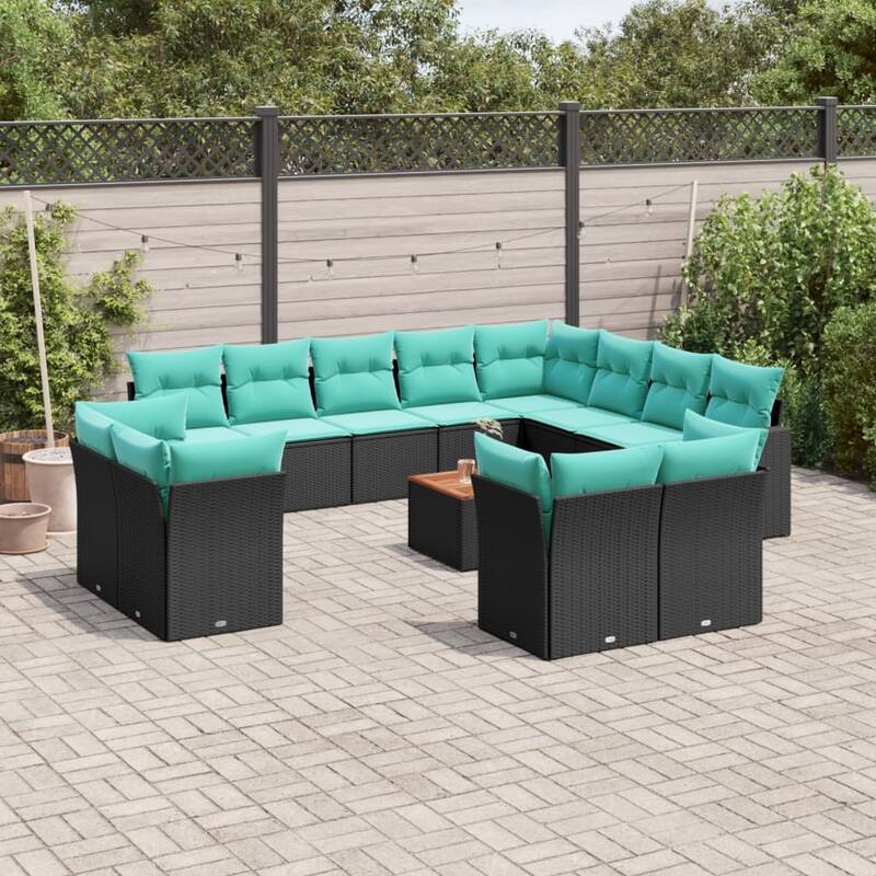 vidaXL Patio Sofa Set with Cushions Outdoor Furniture 13 Piece Poly Rattan - 24.4x 24.4x 27.2 - Black