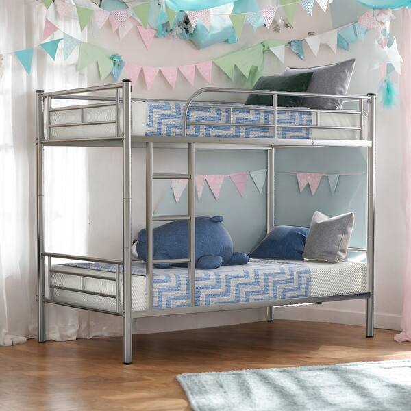 slide 2 of 13, Versatile Bunk bed,Twin Over Twin Metal Bunk Bed,Bunk Bed Save Space Or Split Into 2 Beds, Wear-Resistant Finish Silver