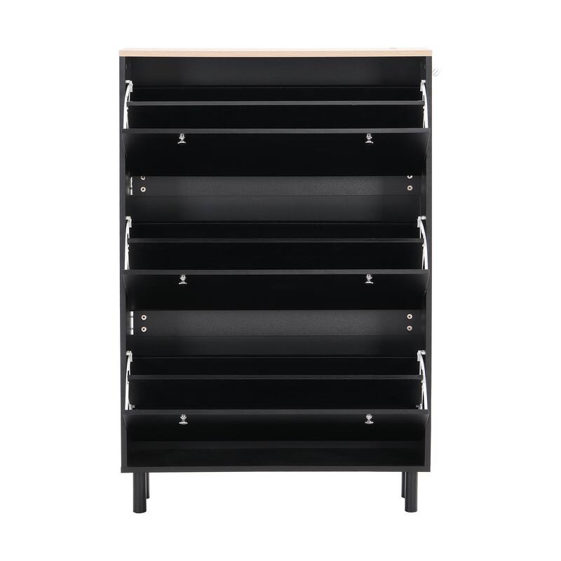 Sleek Narrow Shoe Cabinet with Adjustable Shelves & 3 Flip Drawers, Wood Grain Finish for Entryway Storage