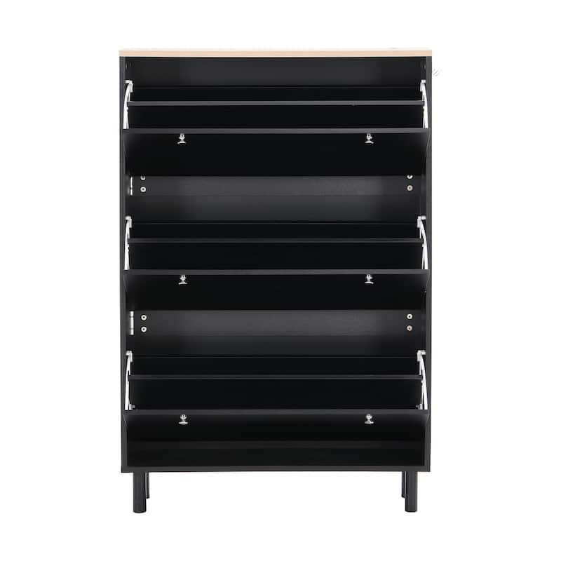 Tipping Bucket Shoe Cabinet, Hidden Shoe Storage Cabinet, Entryway Organizer with Adjustable Panel, 3 Flip Drawers & 3 Hooks