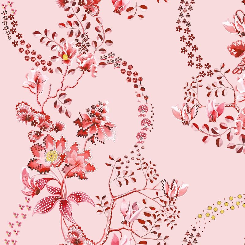 Cath Kidston Road Floral Pink & Red Wallpaper