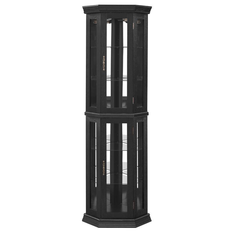 GDFStudio - Traditional Storage Corner Curio Cabinet with Lighted Glass Shelves
