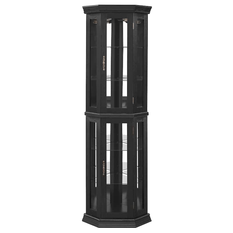 Lighted Corner Curio Cabinet with Tempered Glass Doors, Floor Standing Display Cabinet, China Cabinet with Adjustable Shelves