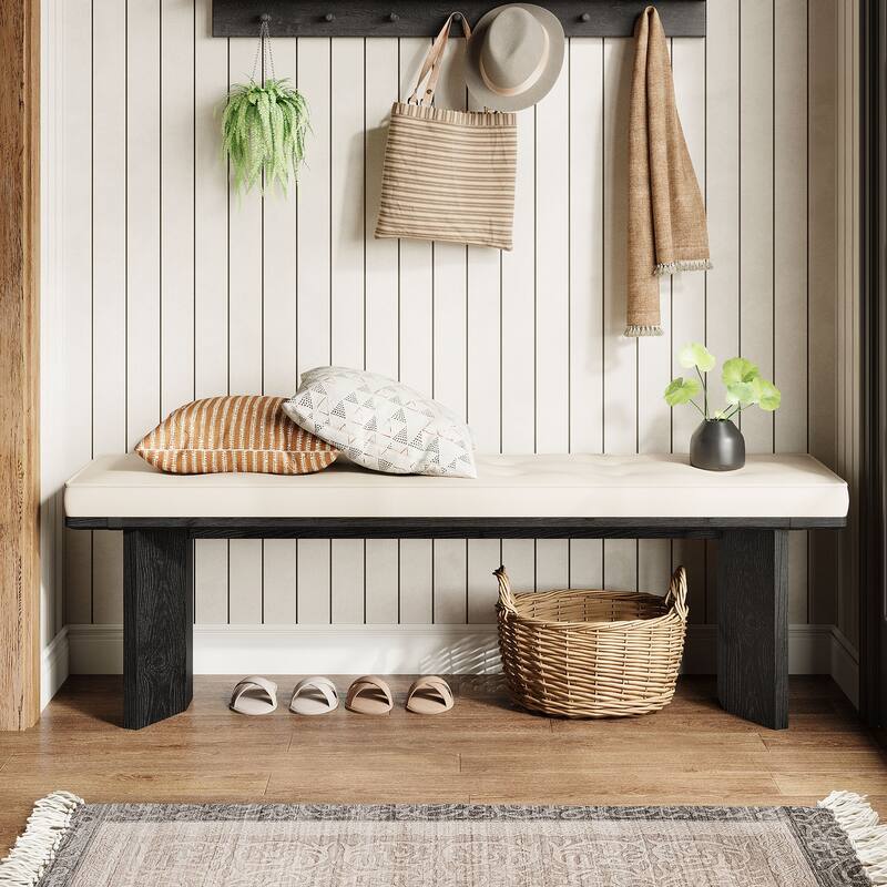 Solid Wood Bench with Removable Cushion, 55-Inch Long