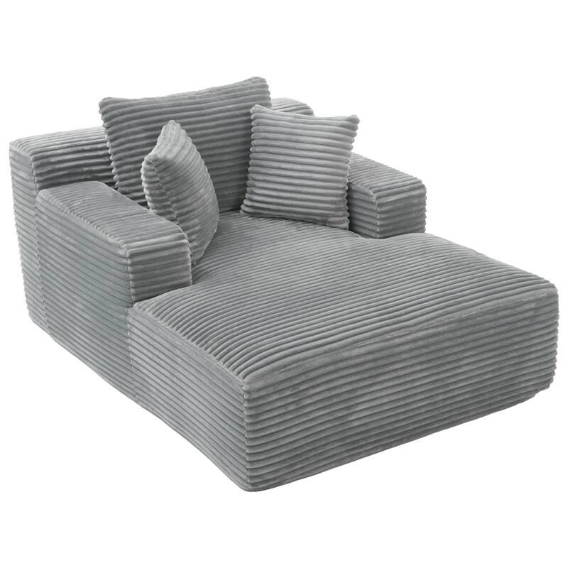 Corduroy Chaise Lounge Sofa Bed with Removable Pillows, Pocket Spring Cushion and No Assembly Required