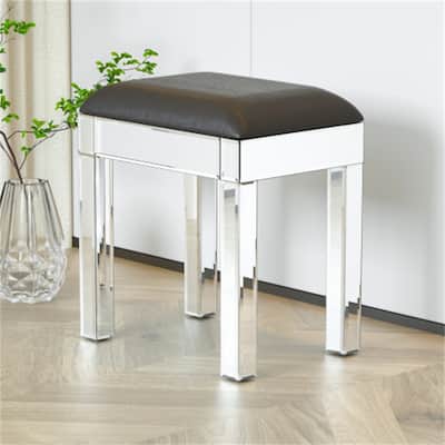 Modern Mirrored Vanity Stool Makeup Bench with Pu Leather Piano Seat