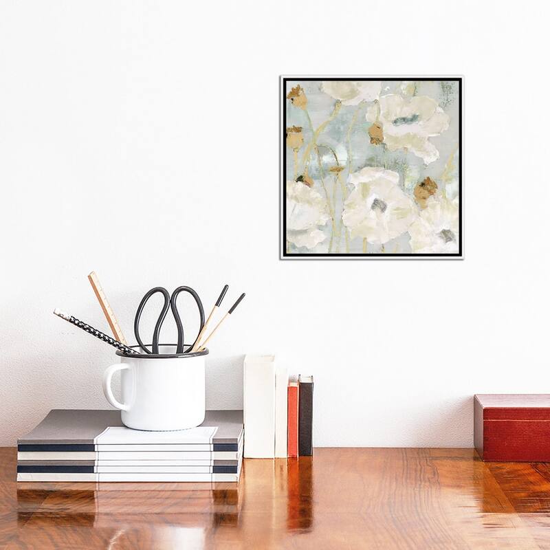 iCanvas "Poppies In The Wind Cream square" by Marie Elaine Cusson Framed Canvas Print