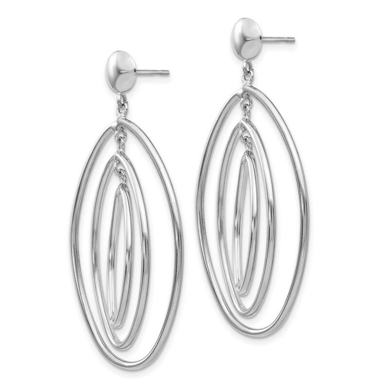 Curata 14k White Gold Polished Dangling Oval Circle Post Earrings 43x24mm