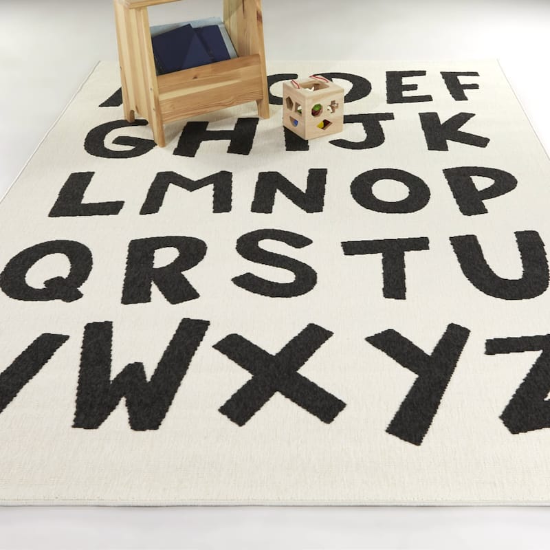 Mod-Tod Beta Kids Alphabet Indoor/Outdoor Area Rug - 4'4" x 6' - Charcoal