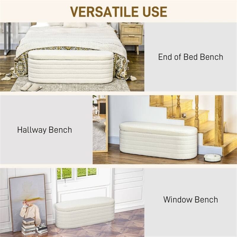 Upholstered Cream White Storage Bench with Thick Foam Seat and Hidden Storage Compartment - 45.7" L x 16.1" W x 15.9" H