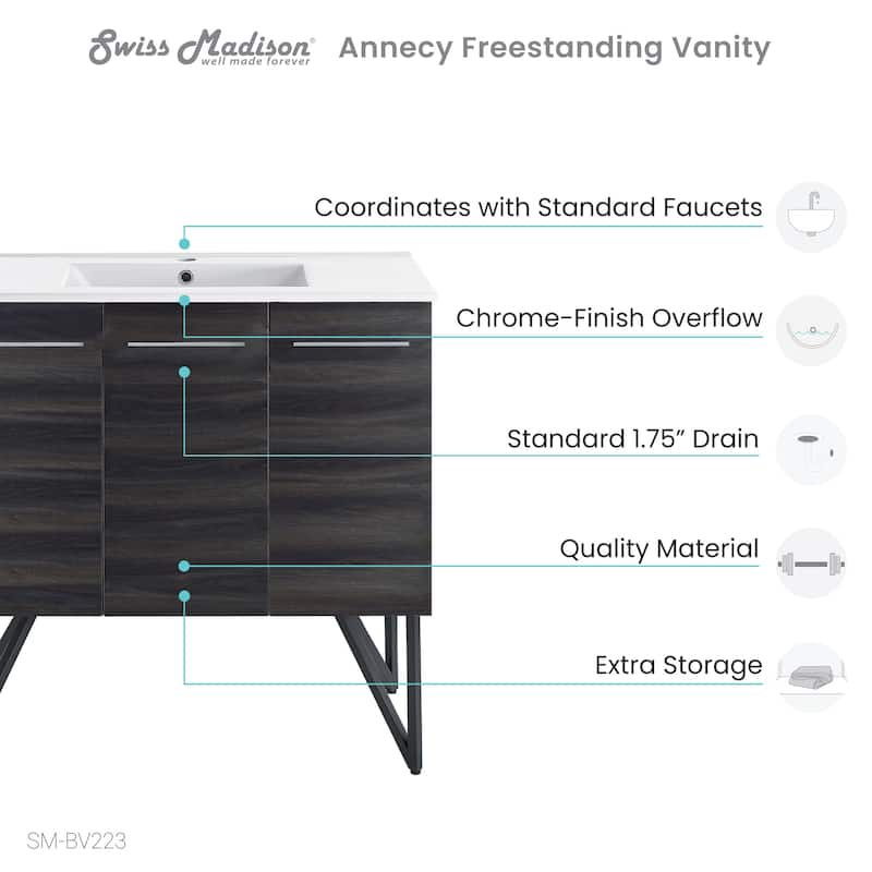 Swiss Madison Annecy 36" Single, Two Doors, One Drawer, Bathroom Vanity