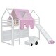 preview thumbnail 59 of 78, Full Size Loft Bed with Slide, Tent, and Storage Shelves - House Frame Kids Bed with Ladder and Car-Shaped Organizer