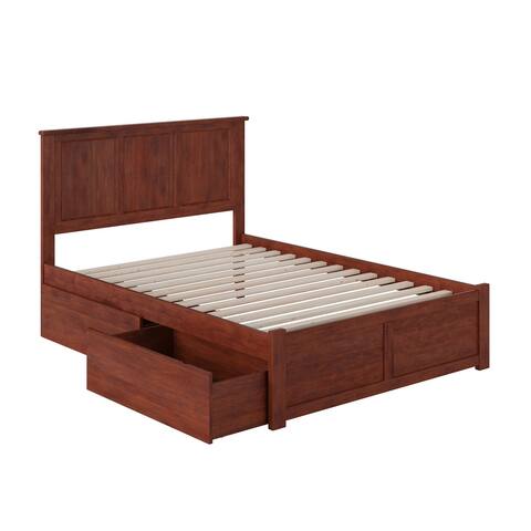 Madison Full Platform Bed with Footboard and 2 Drawers in Walnut