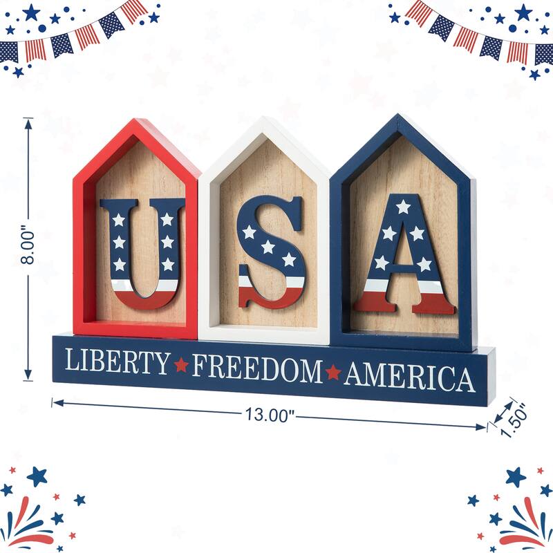 Glitzhome Patriotic Americana Flag USA Table Decor