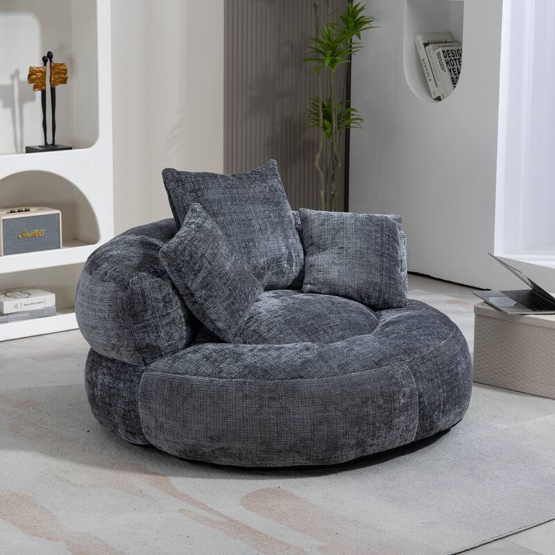 Chenille Lazy Sofa with Pillows - Gray