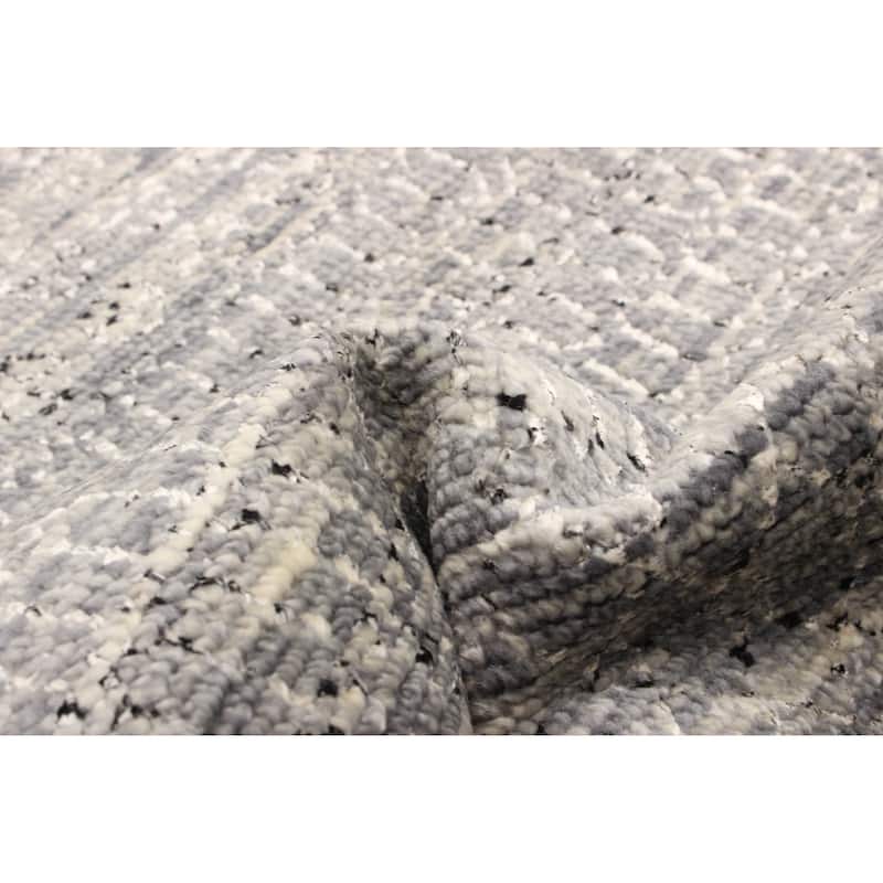 ECARPETGALLERY Hand-knotted Silk Shadow Grey Viscose, Wool Rug - 2'7 x 11'10