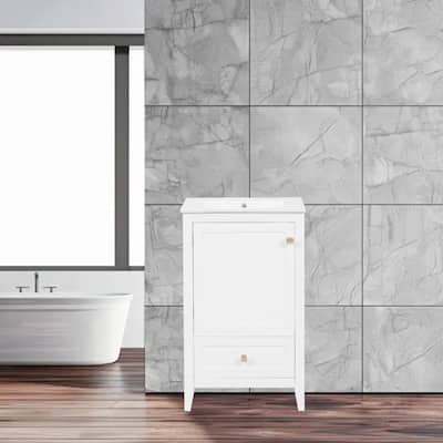 Compact 20" Bathroom Vanity with Sink, Soft Closing Door, Storage Rack & Drawer, Modern MDF Cabinet