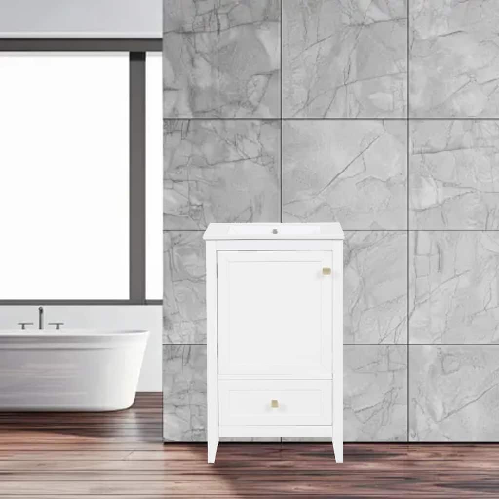 Compact 20" Bathroom Vanity with Sink, Soft Closing Door, Storage Rack & Drawer, Modern MDF Cabinet