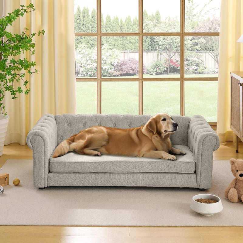 Elegant Rectangular Pet Sofa Bed for Dogs Up to 130lbs - Beige