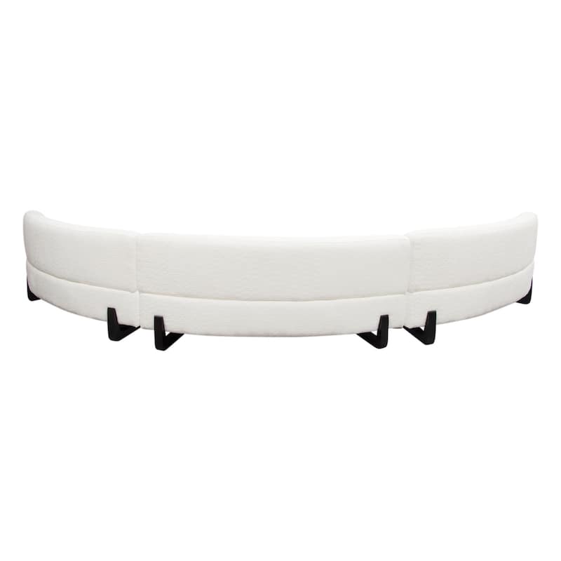 Ikka 3pc Curved Modular Sofa, White Faux Shearling, Black Wood Base