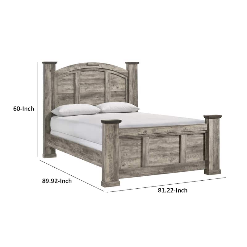 Elaya King Panel Bed, Arched Crown Headboard, Weathered Gray Wood