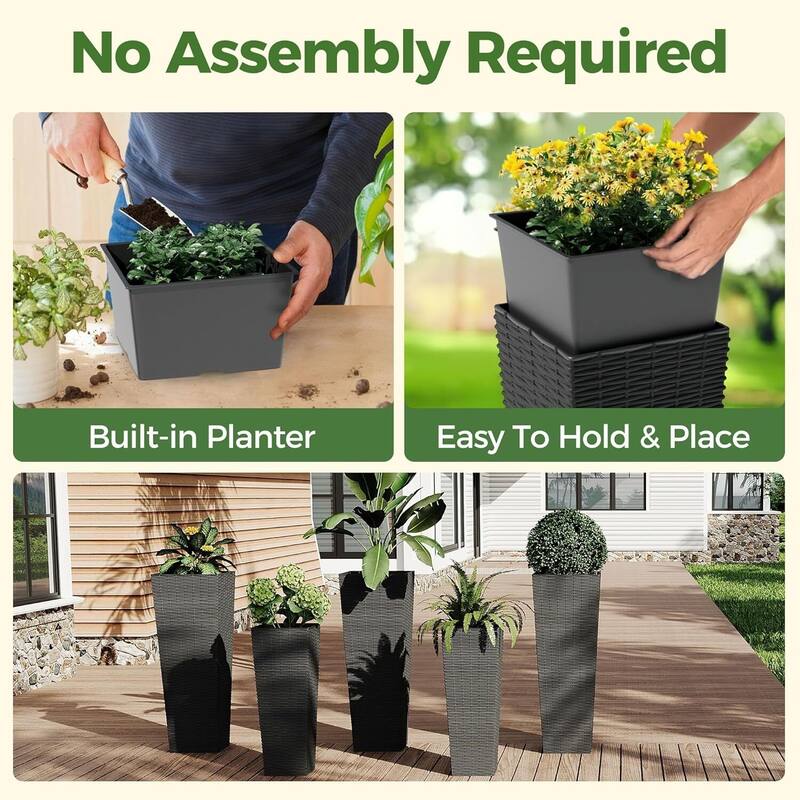 24 + 32 Inch Set of 2 Decorative Planters, Flower Pots for Patio, Backyard, Home