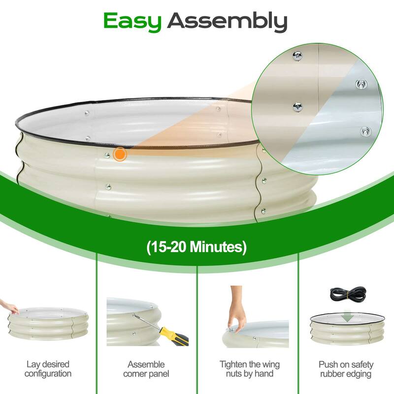 Aoodor 9'' Tall Aluzinc Metal Raised Garden Bed 30'' Round - 30"x9"