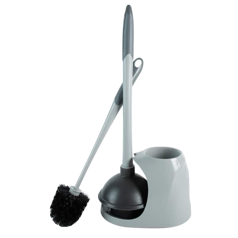 Bath Bliss 2 Pack 2-in-1 Bowl Brush & Plunger in Grey - Set