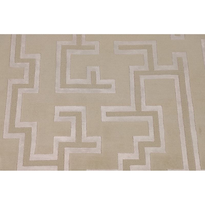 Geometric Nepalese Oriental Area Rug Handmade Wool Carpet Beige - 8'1" x 9'11"