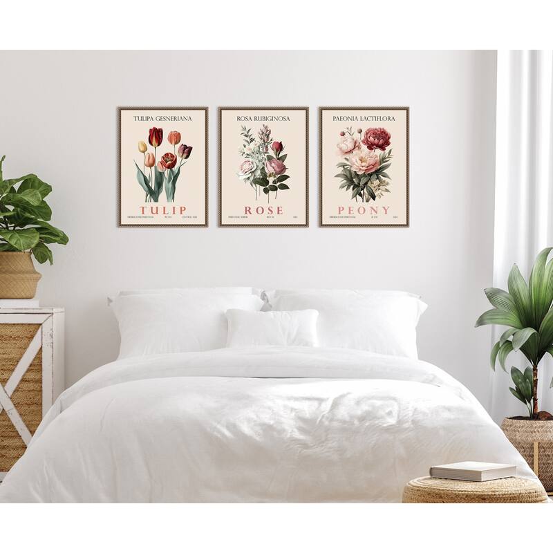 Amanti Art Vintage Rose Peony and Tulip 3 Piece by Christopher Giampietro Framed Canvas Wall Art