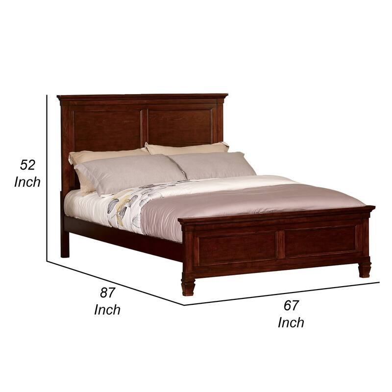 Umi Queen Size Bed, Classic Panel Design with Molded Details, Brown Wood