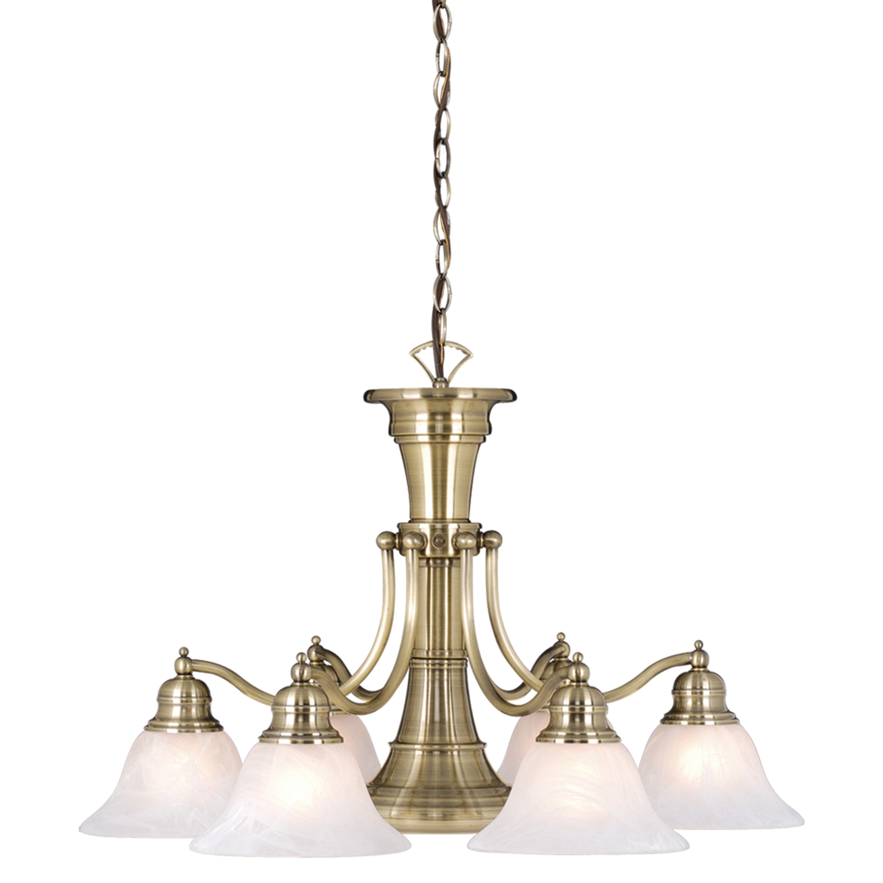 VAXCEL Standford 6L Antique Brass Chandelier with Down Light and Switch - 26-in W x 18-in H x 26-in D