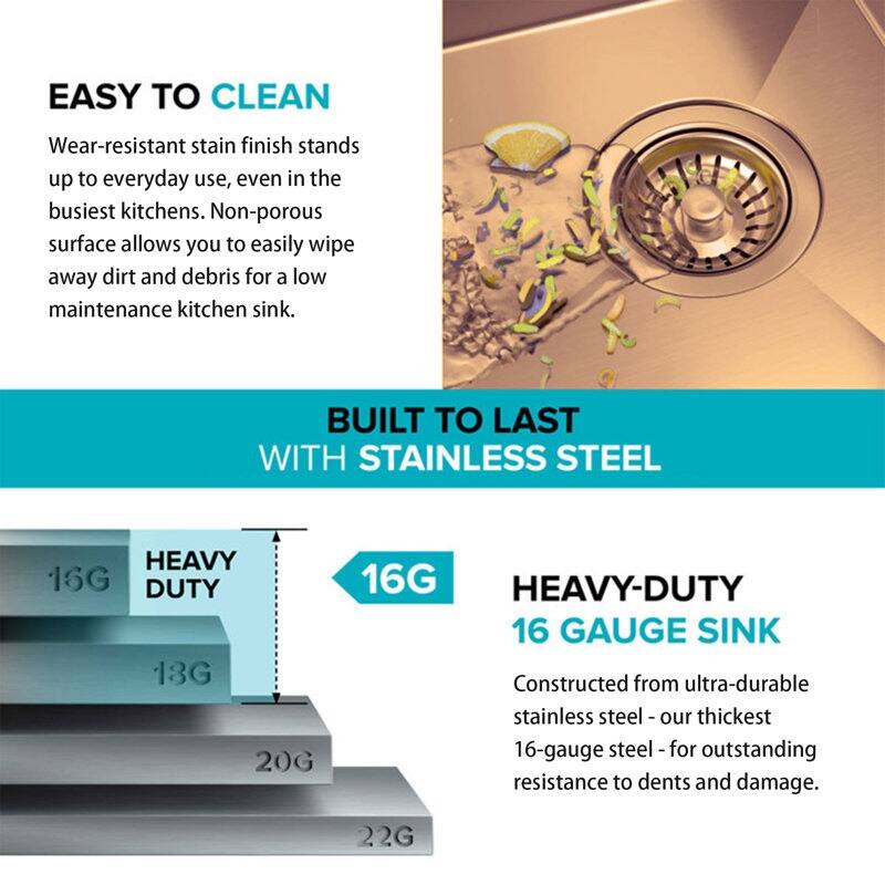 HIGOLD 33'' L Rectangle Single Bowl Stainless Steel Kitchen Sink