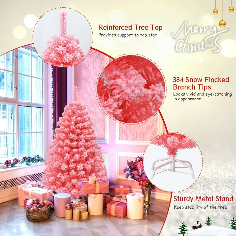 4.5 Feet Pink Christmas Tree with Snow Flocked PVC Tips and Metal Stand