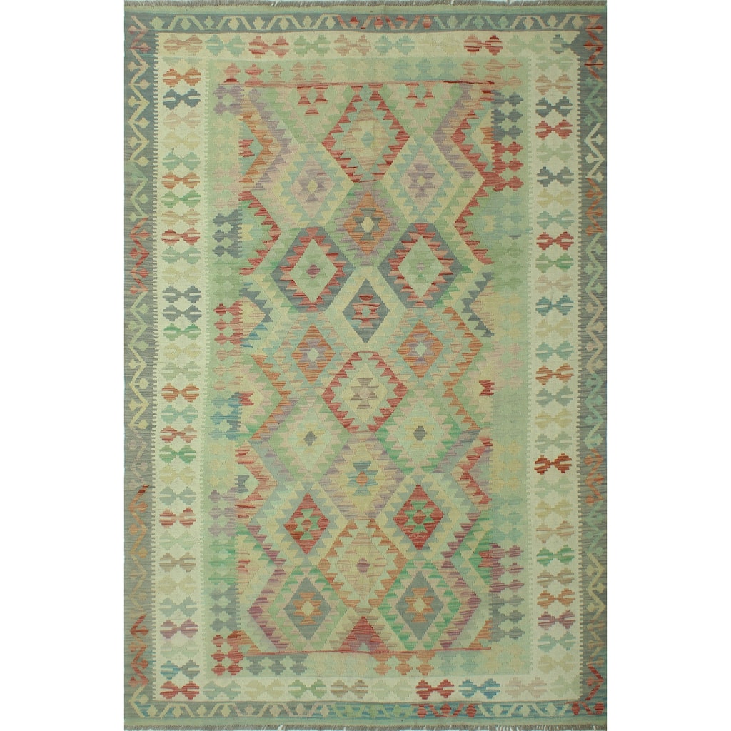 Sun Faded Flatweave Azizi Grey/Green Rug - 6'5" x 9'9"