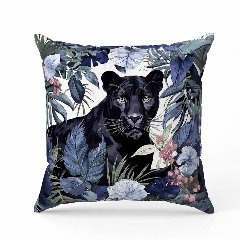 Panther Tropic Twilight Faux Suede Reversible Throw Pillow Blue and Black