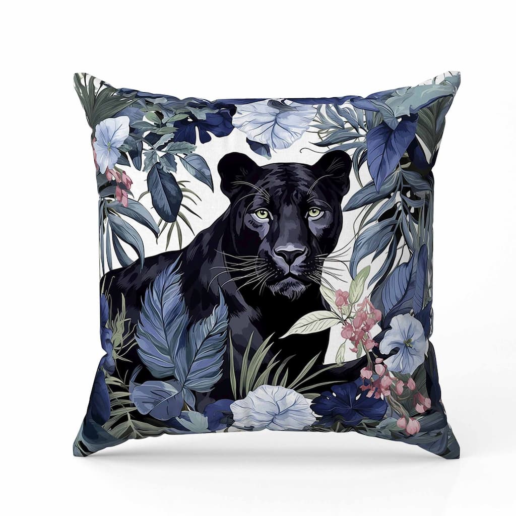 Panther Tropic Twilight Faux Suede Reversible Throw Pillow Blue and Black