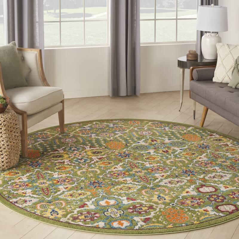 Sazi Power Loomed Geometric Floral Area Rug By HomeRoots - 8' Round