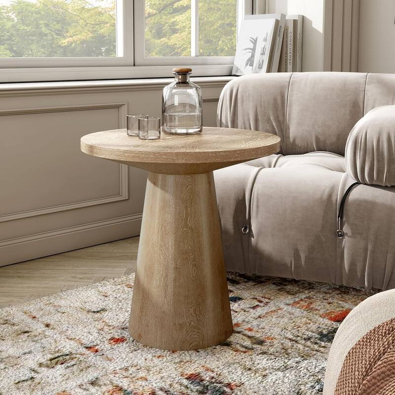 Round End Table with Pedestal Base