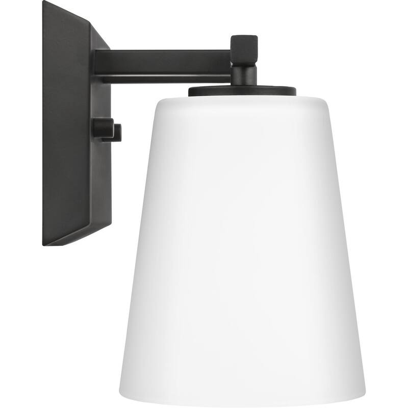 Vertex Collection Two-Light Matte Black Etched White Glass Contemporary Bath Light - 12.87 in x 6.25 in x 7.5 in