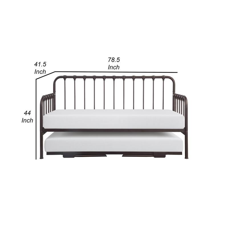 Ziva Daybed with Lift Up Trundle, Dark Bronze Metal Frame, Folding Legs