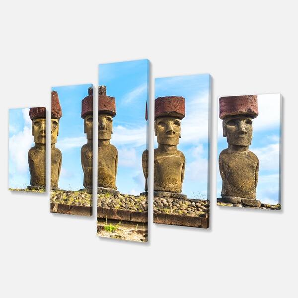 Designart "Moai with Red Topknot Hat" Portrait Photo Canvas Art Print