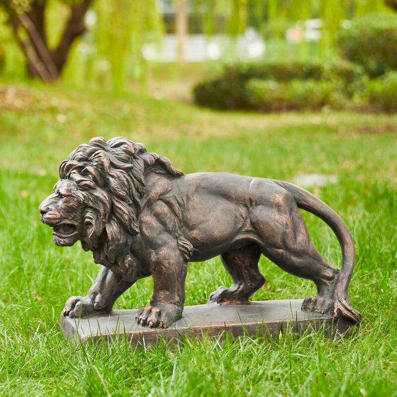 Glitzhome 24.5"L MGO Guardian Walking Lion Statue Indoor Outdoor Garden Sculpture Front Door Porch Decor