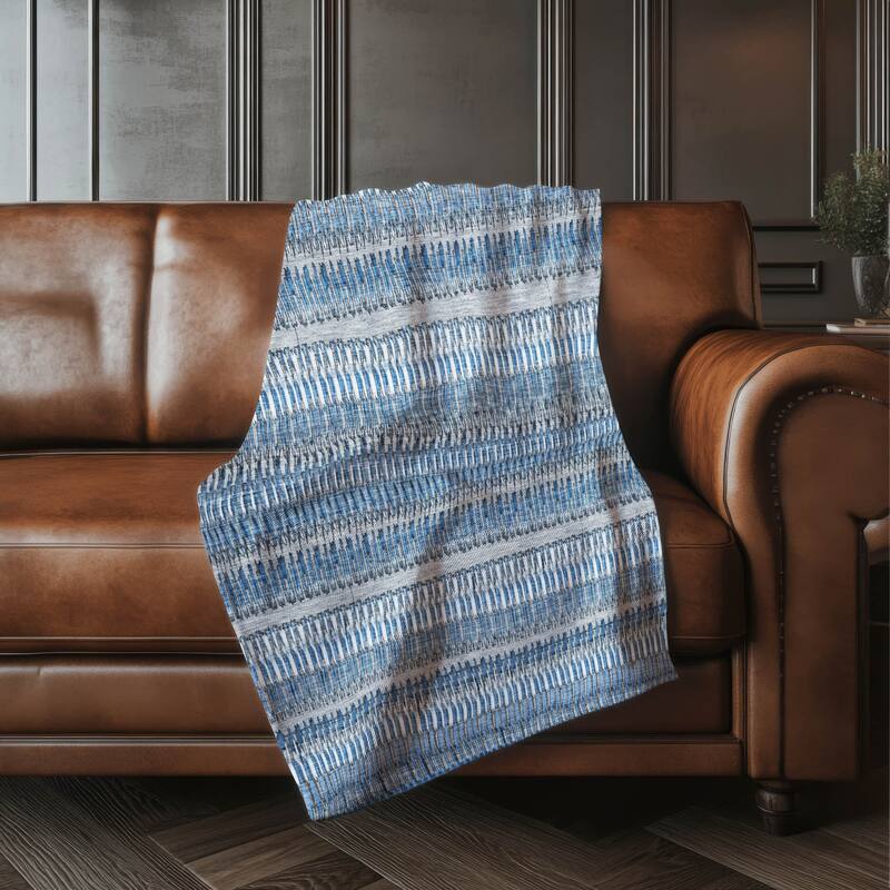 Premium Machine Washable Geo Stripes Sherpa Throw Blanket - Blue - 4'2" x 5'10"