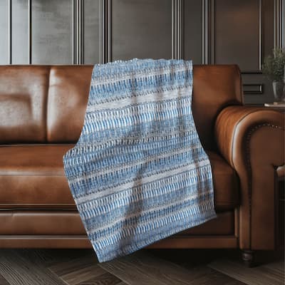 Premium Machine Washable Geo Stripes Sherpa Throw Blanket