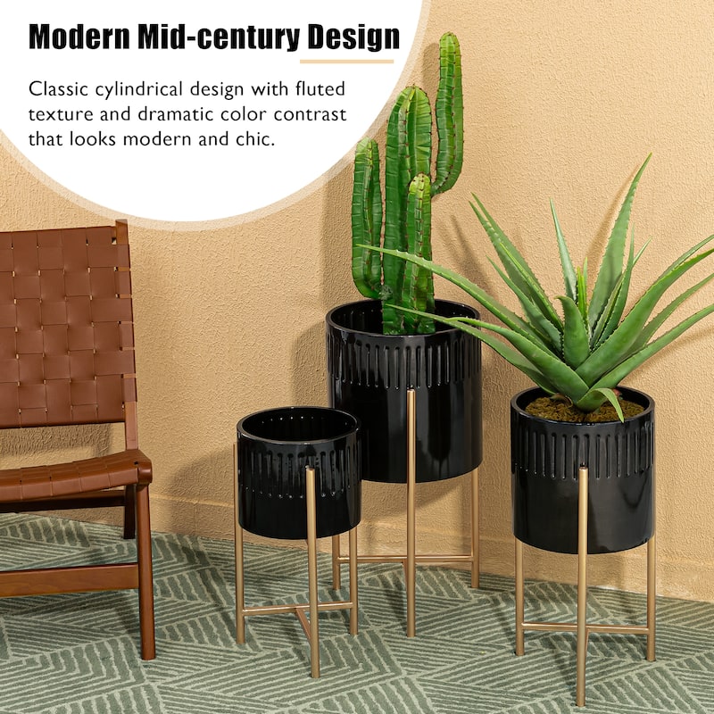 Glitzhome Set of 3 Modern Metal Cachepot Planters with Stands Plant Flower Pot Indoor Outdoor
